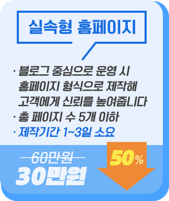 실속형 홈페이지,30만원, 한개의 랜딩페이지 운영 중심인 사업자에게 적합합니다.